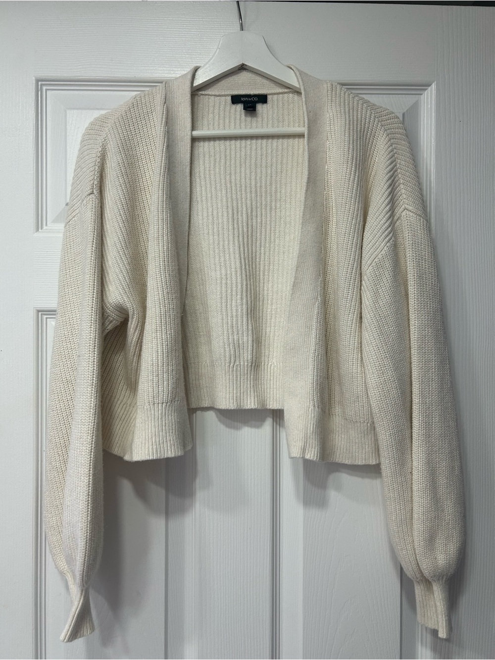 RWCO Cream Ribbed Open-Front Cropped Cardigan